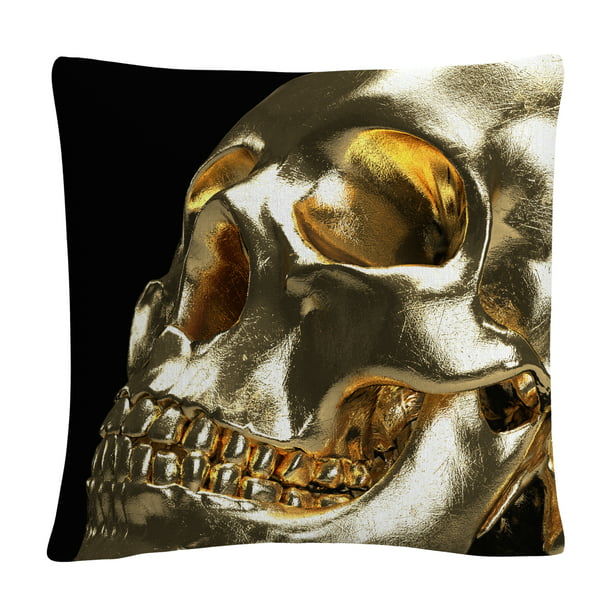 Glamour Black /& Gold Halloween Skull Premium Accent Pillow